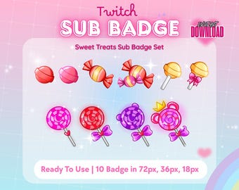Cute Candy Sub Badges – Kawaii Twitch Tier Badges, Sweet & Colorful Subscriber Icons for Streamers / Cute Badge Set / Candy Twitch Badges