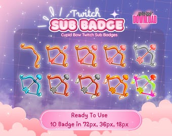 Valentine Cupid Bow Sub Badges – Cute Love Theme Twitch Tier Badges for Streamers / Romantic Heart Badge Set