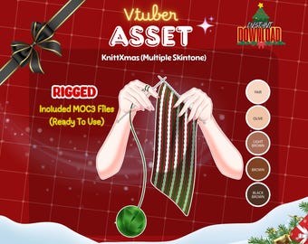 VTuber Asset | Rigged Hand Knitting Christmas Scarf | Animated Cozy Winter Prop | Live2D Holiday Accessory | VTuber Item