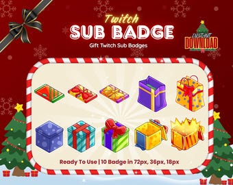 Christmas Gift Sub Badges – Cute Holiday Twitch Tier Badges for Streamers / Winter Present Badge Pack / Festive Twitch Badge Set