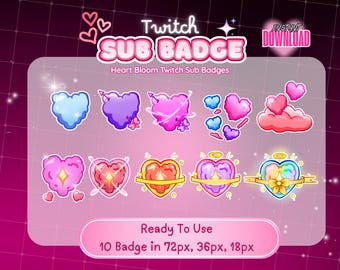 Heart Bloom Sub Badges – Valentine & Love Theme Twitch Tier Badges, Cute Romantic Badge Set for Streamers