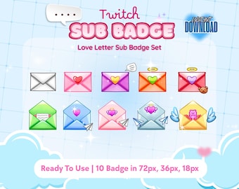 Cute Love Letter Sub Badges – Valentine Twitch Tier Badges, Kawaii Romance Theme / Sweet Love Badge Set for Streamers