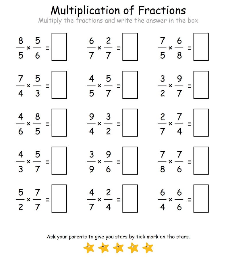Fractions Multiplication Printable Worksheets Kids Mathematics 1st Fractions multiplication printable worksheets kids mathematics 1st