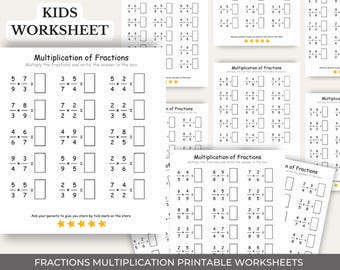 Multiplication of Fractions, Kids Printable, Back to School Worksheets, Math, Instant Download, Learning Activities