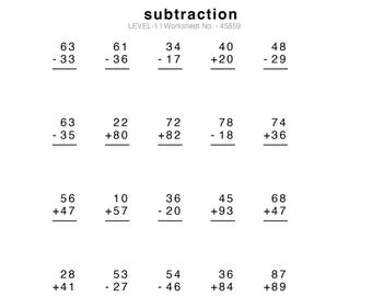 2 Digit Subtraction Worksheets, Math Printable, Kindergarten Worksheets, Grade 1 - 5,  Kids Learning, Digital Download, 500 Worksheets PDF