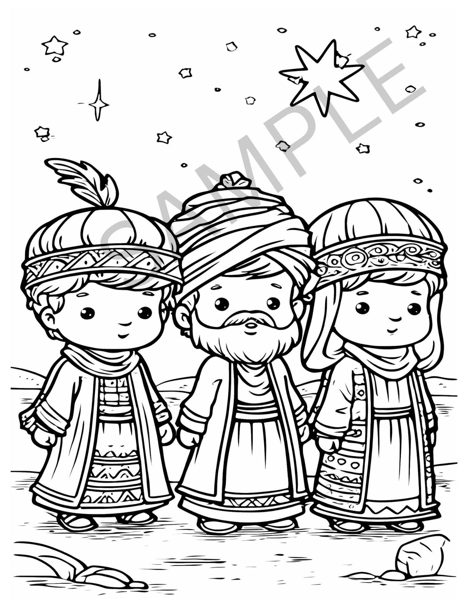 Three Wise Men Coloring Pages, Nativity Bible Story (PDF) Etsy