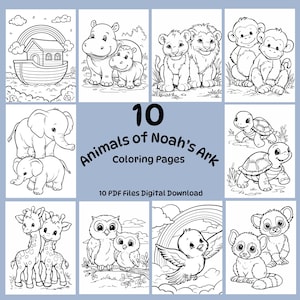 10 Noah&#39;s Ark Coloring Pages for Kids – Printable Sunday School Activity | Christian Bible Lesson Art | Christian Kids | Instant Download
