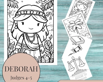 Deborah Bible Story Coloring Pages, Sunday School Craft (PDF/PNG Files)