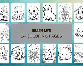 Beach Coloring Pages for Kids | Ocean Animals Printable Set (Instant Download)