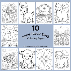 10 Nativity Coloring Pages for Kids – Printable Sunday School Activity | Christian Bible Lesson Art | Christian Kids | Digital File