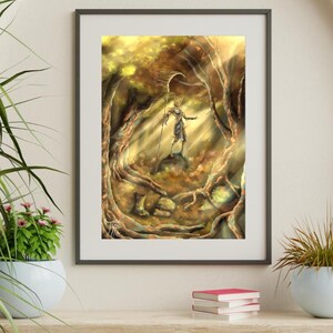 Druide de la Forêt d'airain, print A4 fait main, illustration originale, accessoire de lecture, cadeau lecteur, fantasy, nature, créature
