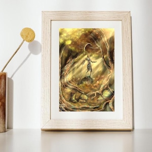 Druide de la Forêt d'airain, print A5 fait main, illustration originale, accessoire de lecture, cadeau lecteur, fantasy, nature, créature