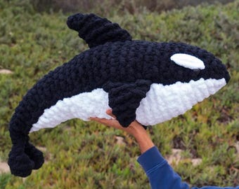 Crochet Orca Plushie Giant Hand-knit Soft Huggable Killer Whale Large Plush Birthday Gift for Ocean Marine stuffed animal Amigurumi lovers!!