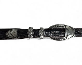 Vintage James Reid Ltd. Sterling Silver Brown Lizard Belt 26  display picture 3