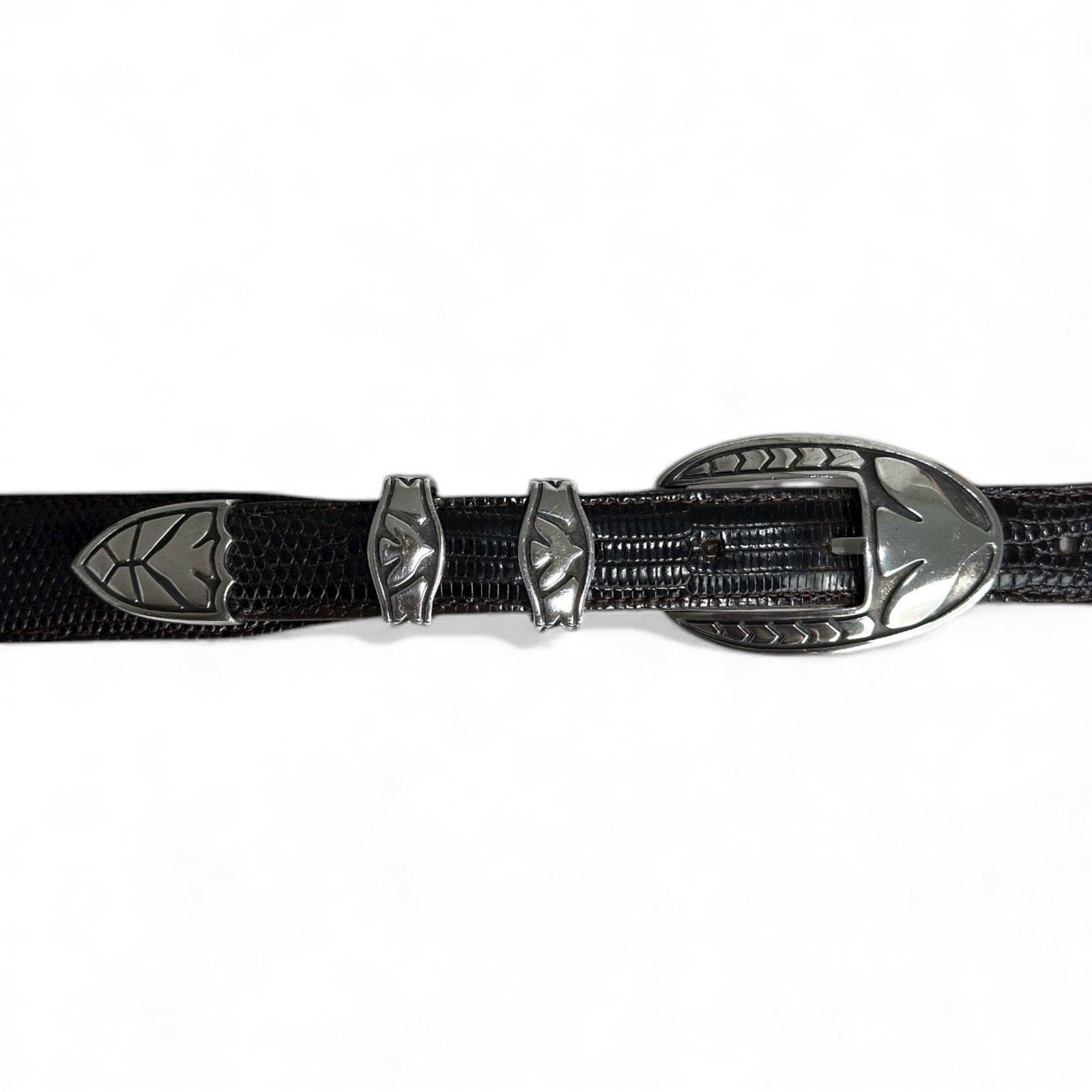 925 JUDITH JACK Black Lizard Genuine Leather Belt Sterling & Marcasite Buckle L VTG JUDITH JACK Black Lizard Genuine Leather Belt Sterling  main image 4