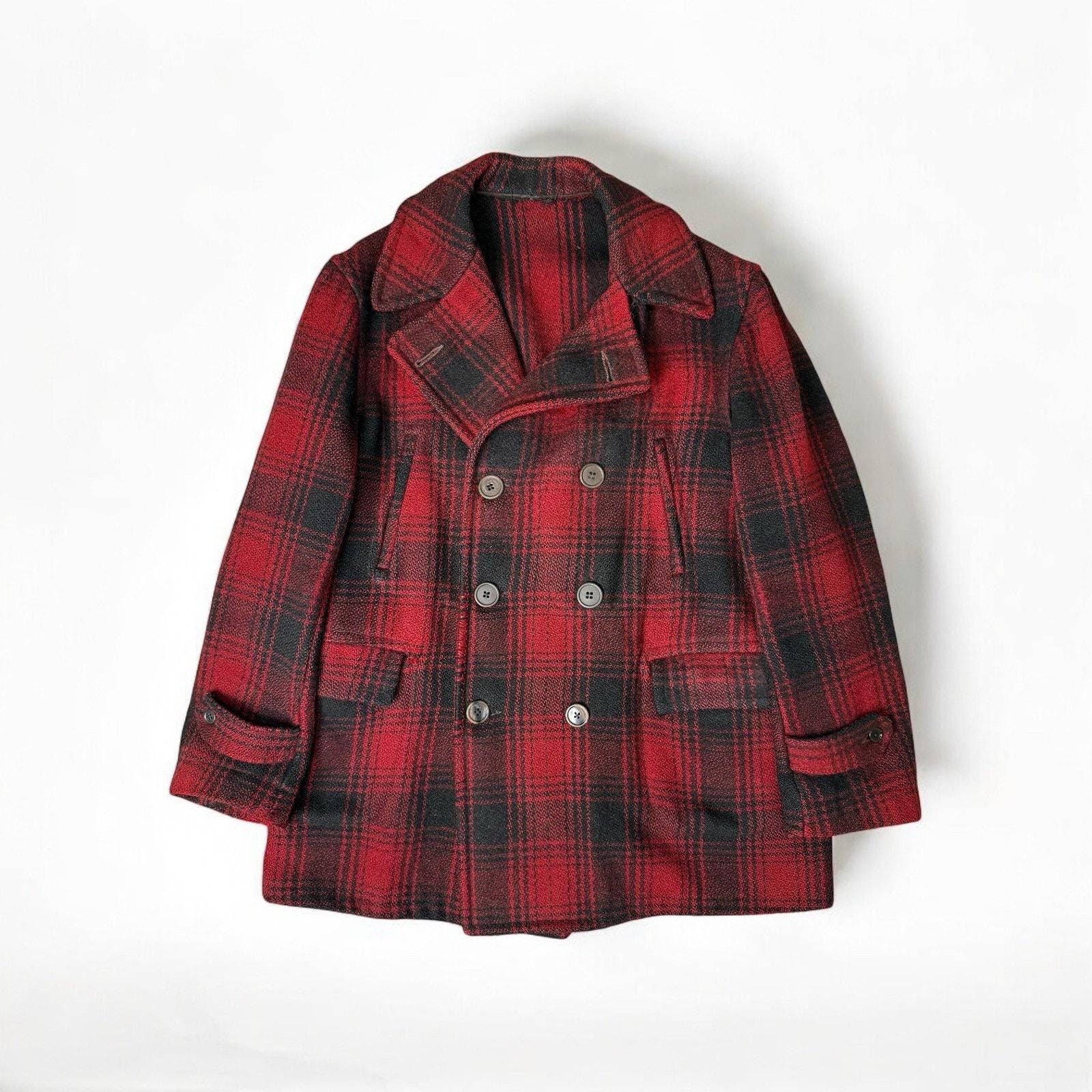 超希少 30s 40s Vintage Mackinaw Coat USA Large 30s / 40s Plaid Belt-back Mackinaw Jacket / Double