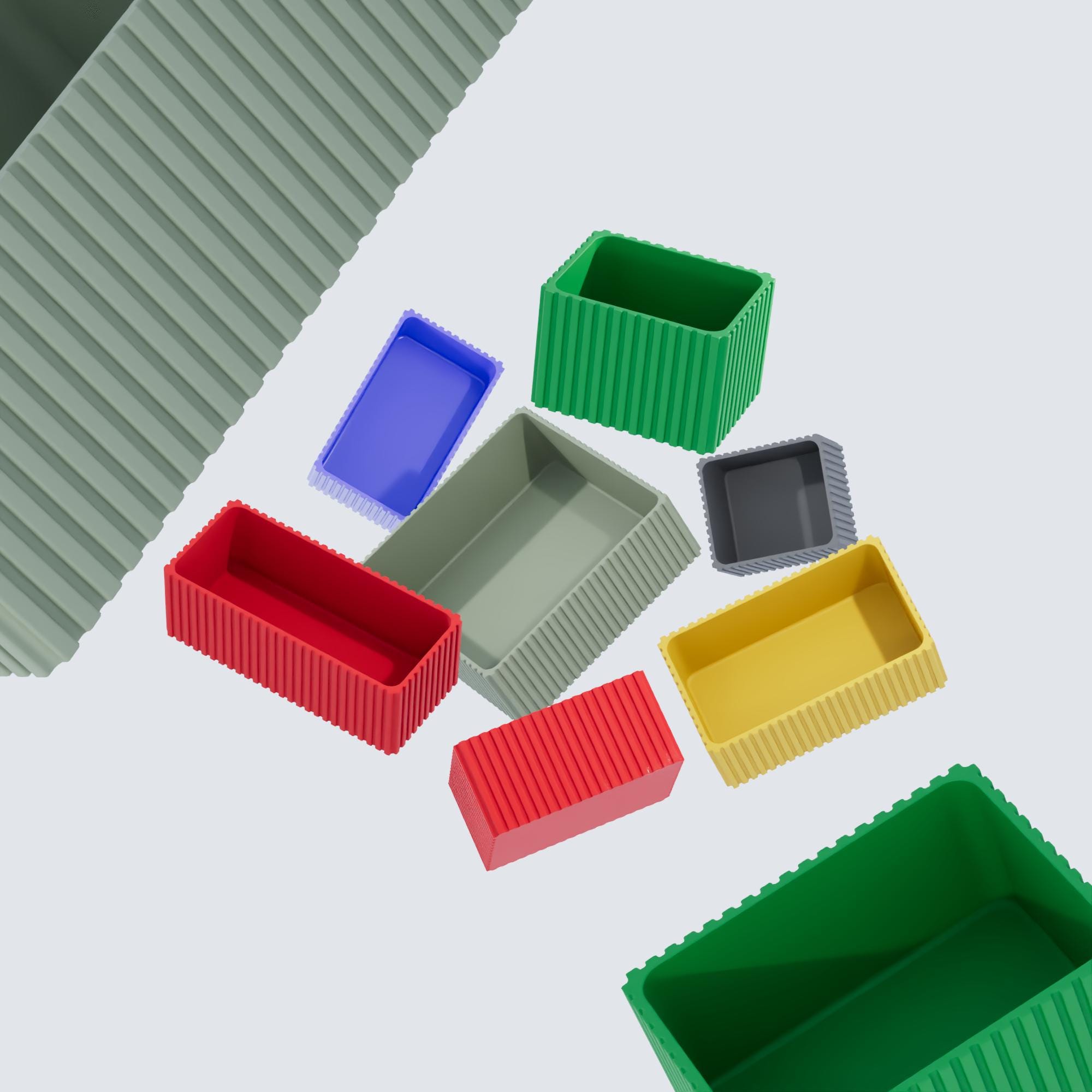 Modular storage boxes in various sizes / ribbed / designer / practical / useful