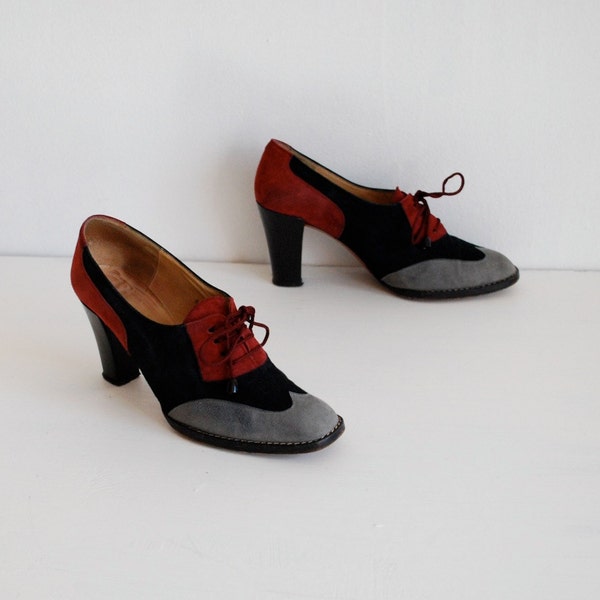 vintage 1970s shoes // oxford high heel lace up 6.5