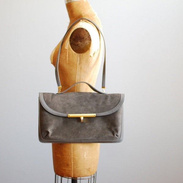 vintage 1970s bag // messenger gray suede attache