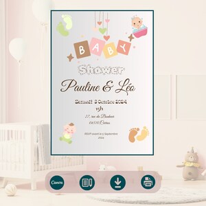 carte invitation babyshower, Gender reveal, carte numérique personnalisable, imprimable facile