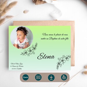 Baptism invitation, Invitation template to personalize and print, digital invitation card