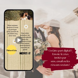 Remerciement vidéo mariage, carte de remerciement digitale, personnalisable modèle cadeaux invités