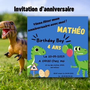 Verjaardagsuitnodigingskaart, 4-jarige dinosauruskaart, verjaardagsfeestje, snack met vriend, printbare kaart, aanpasbaar