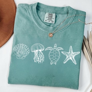 Muschel Shirt, Strand T-Shirt, Meerestiere 90er Jahre Vintage Style Tshirt, Sommer Ozean Shirts, süßes Meerestier T-Shirt, Retro Y2k Ocean Shell Shirt