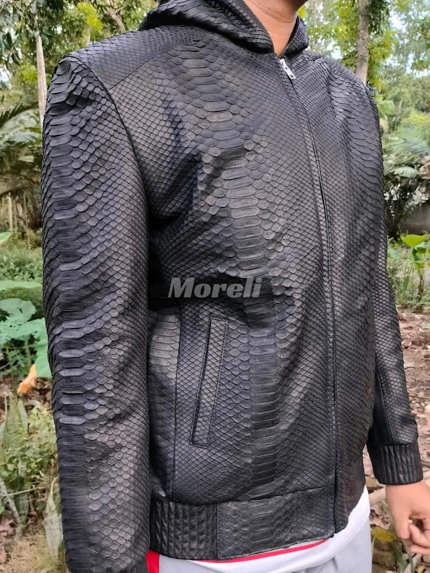 Handcrafted Python Leather Hoodie Jacket – Genuine Snakeskin for ...