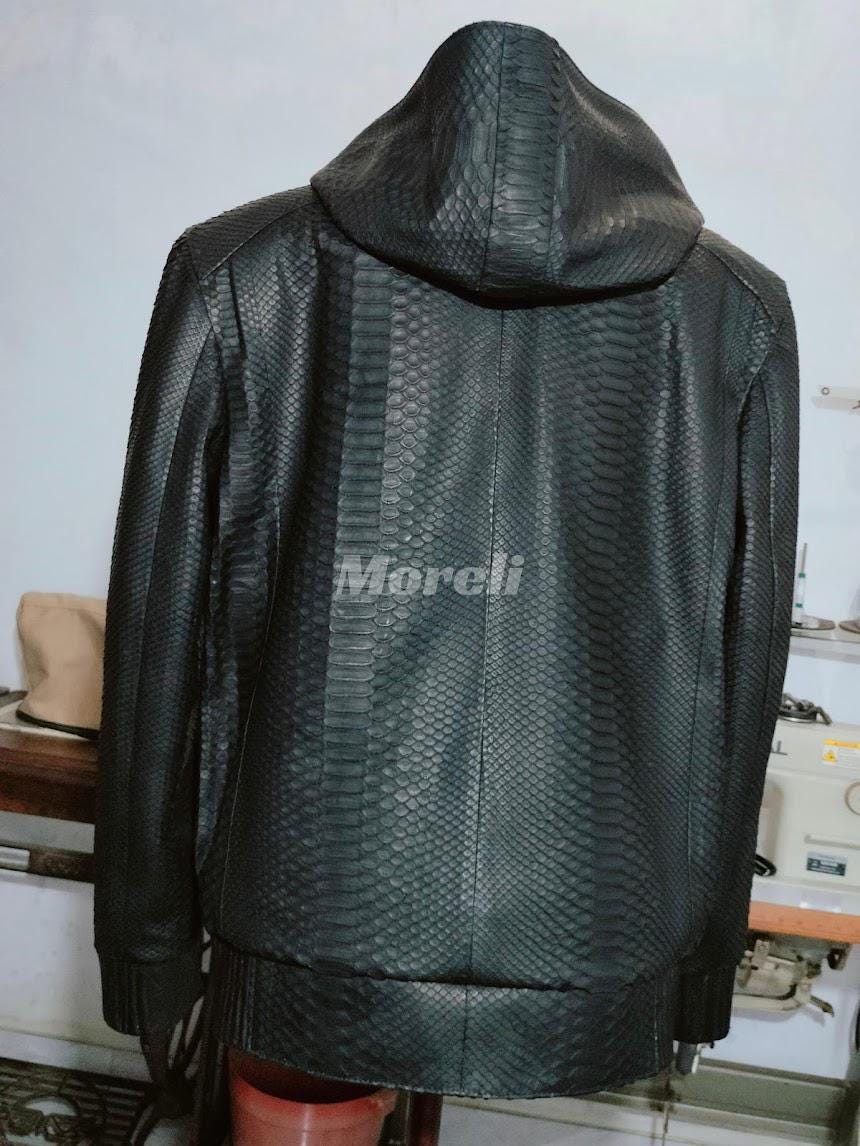Handcrafted Python Leather Hoodie Jacket – Genuine Snakeskin for ...