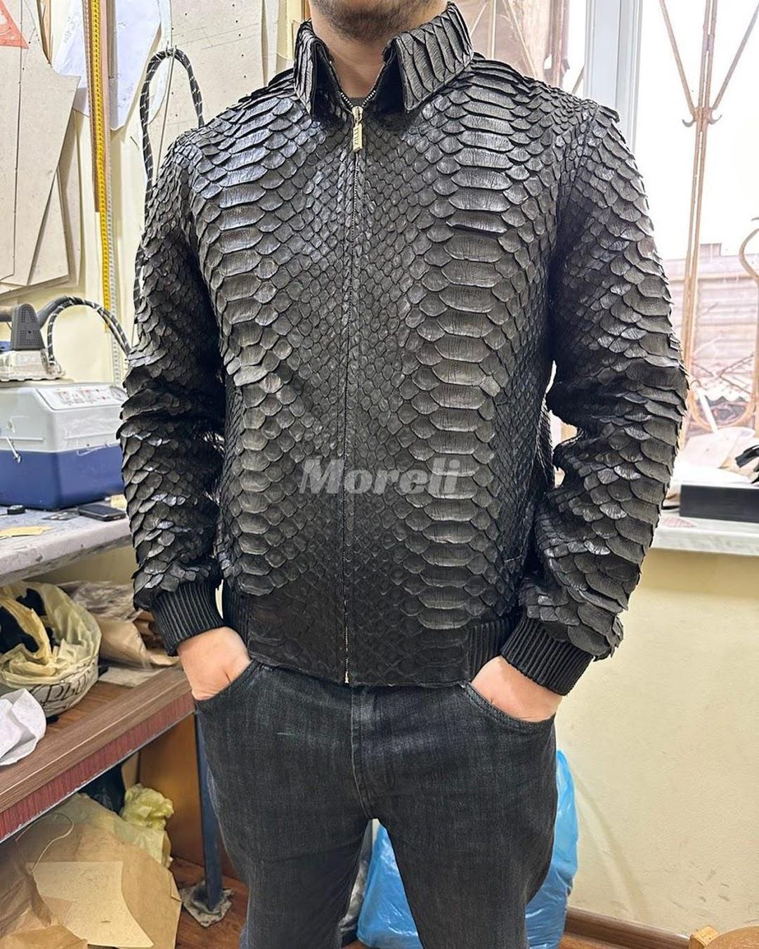 Handcrafted Python Leather Biker Jacket, Snakeskin Leather, Rocker ...