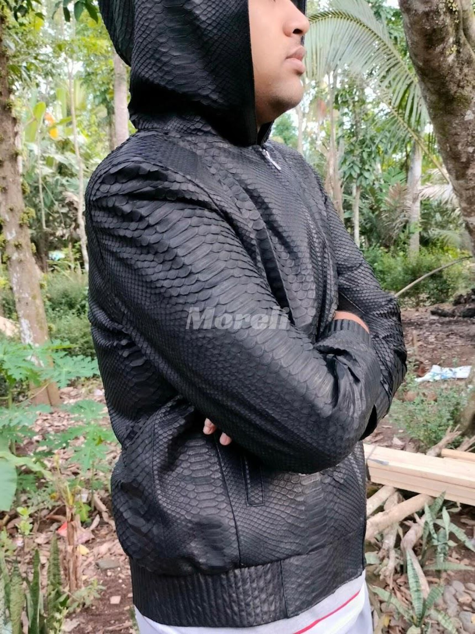 Handcrafted Python Leather Hoodie Jacket – Genuine Snakeskin for ...