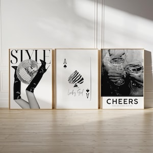 3er Set glückliche Mädchen Kunst funky Dekor, Pik-Ass Druck glückliche Mädchen Karte Disco Wandkunst prost Plakat glückliches Mädchen Dekor