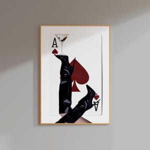 Impresión de as de espadas con arte de martini sucio, impresión de martini con arte de naipes, decoración de apartamento con impresión de martini, arte de pared de apartamento con impresión de as de naipes, póster de martini