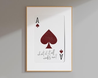 ¿Qué pasaría si todo saliera bien? Impresión del as de espadas, arte de naipes, arte de pared retro de moda, arte de pared inspirador, impresión del as sobre la cama, decoración.