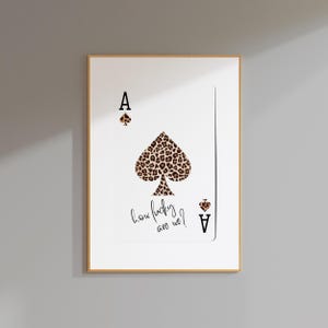 how lucky are we leopard wall art ace of spades print, leopard poster ace card print lucky girl decor, playing card art aesthetic room decor