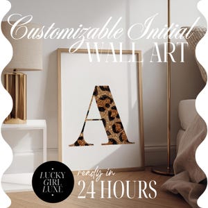 gepersonaliseerde initiaal aangepaste muurkunst universiteitsappartement decor, luipaardprint kunst aan de muur trendy slaapzaal decor, gepersonaliseerd beste vriend cadeau