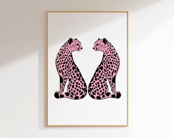 cheetah print light pink wall art for dorm room decor aesthetic y2k poster, pink dorm wall art prints, cheetah wall art pink bathroom decor