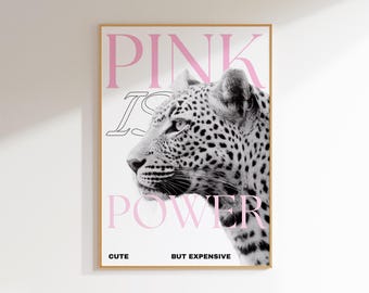 leopard wall art pink print college apartment decor, cheetah wall art for living room decor, cool girl wall art y2k room decor aesthetic