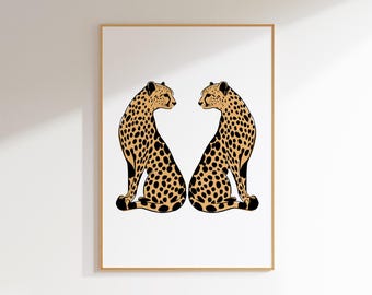 cheetah print beige wall art prints for dorm room decor, cheetah poster neutral wall print apartment decor aesthetic print cheetah wall art