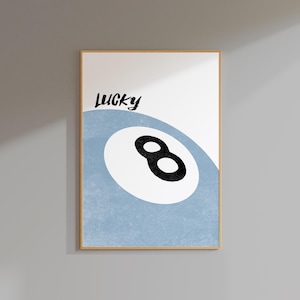 blaues Drucke Wandkunst trendy acht Ball Plakat glückliches Mädchen Dekor, glückliches Mädchen Kunst acht Ball Druck, 8 Ball Druck Retro Wandkunst Wohnung Dekor