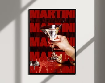 dirty martini print retro wall art bar cart decor, funky art print living room decor, trendy wall art cocktail print college apartment decor