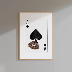 leopard wall art lipstick kiss print playing card art, ace of spades print leopard poster, ace card prints wall art trendy leopard print