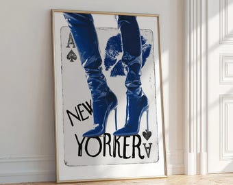 ace of spades grunge poster y2k room decor, navy blue wall art new york print funky home decor, retro wall art cool print dorm room decor