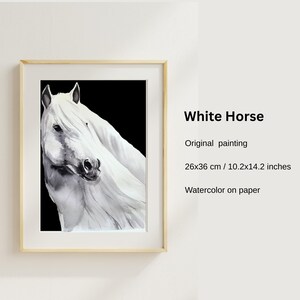 Caballo blanco - Pintura original de acuarela