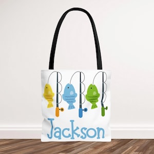 Personalisierte Kinder Angeln Einkaufstasche, benutzerdefinierte Jungen Strandtasche, Jungen Boot / See Tasche, erste Angelreise Tasche, Ozean Reise Tote, Kinder Sommertasche