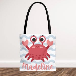Personalisierte Mädchen Krabbe Einkaufstasche, Kinder Strandtasche, Benutzerdefinierte Kinder Strandtasche, Sommerferien Tasche, Mädchen Pool Tasche mit Namen, Ozean Thema Tasche