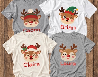 Ensemble de t-shirts assortis pour la famille sur le thème des rennes, T-shirts personnalisés pour groupes de rennes, Ensemble de t-shirts de Noël assortis et personnalisés pour la famille, T-shirts de Noël pour la famille