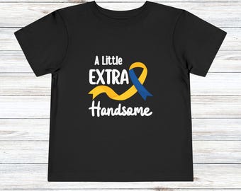 Camiseta infantil com síndrome de Down, camiseta "Um pouco mais bonito" para meninos, camiseta para bebês/crianças pequenas do Dia Mundial da Síndrome de Down, camiseta infantil de conscientização sobre a Trissomia 21