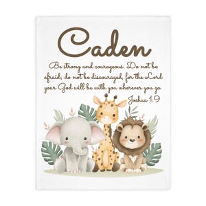 Personalized Christian Baby Blanket, Boy Safari Theme Baby Gift, Joshua 1:9 Scripture Blanket, Baptism or Newborn Present, Baby Shower Gift